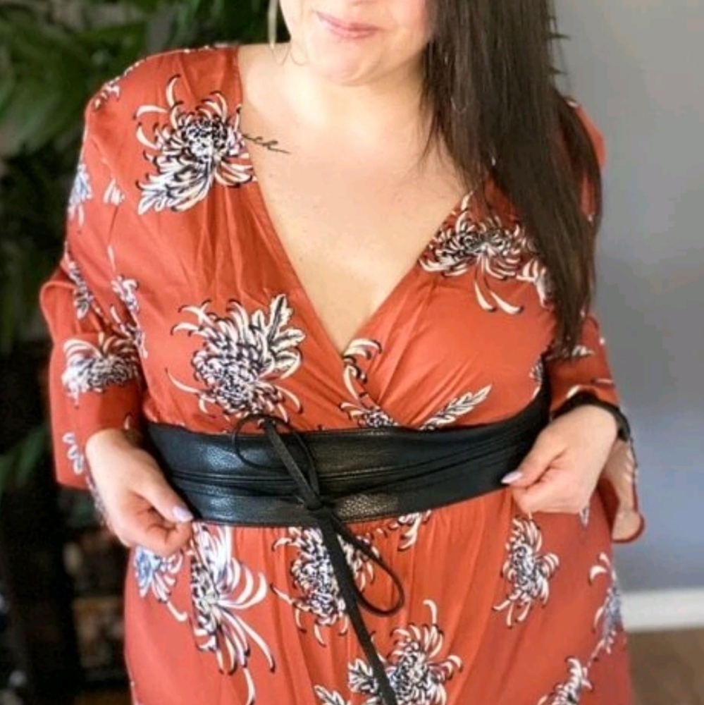 Plus Size Black vegan leather tie waist Obi belt - Picture 6 of 12